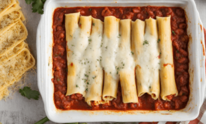 String Cheese Stuffed Manicotti with Shredded Chicken